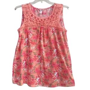 White Stag floral macrame sleeveless knit top sz 20 XXL